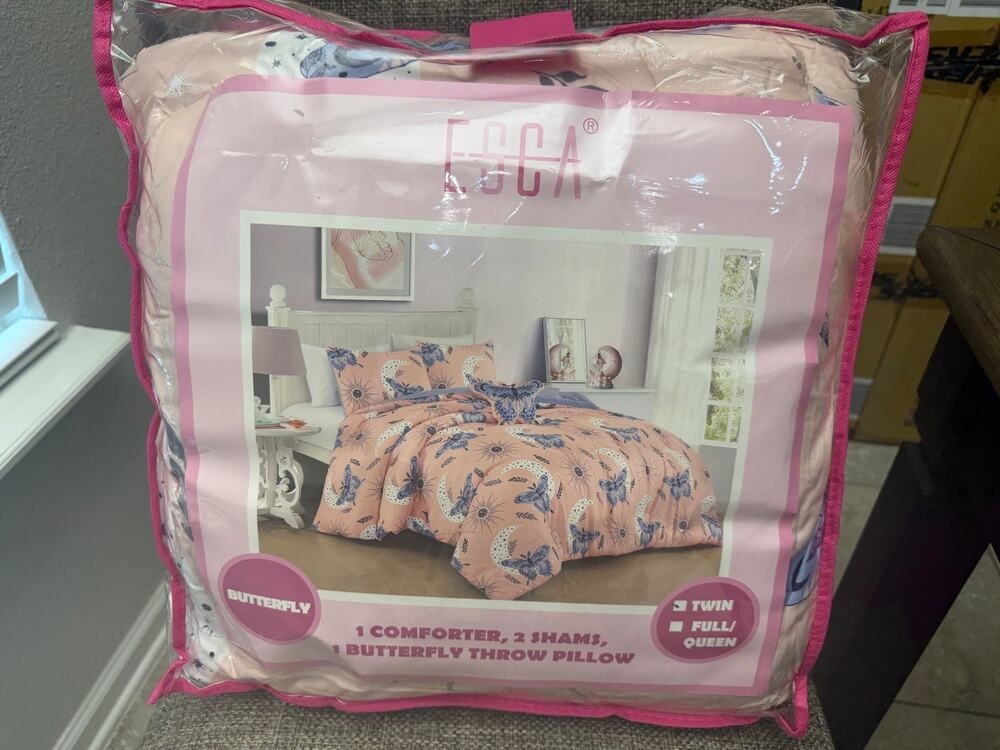 ESCA Butterfly Twin Comforter Set 4 Piece Pink Blue Bedding New